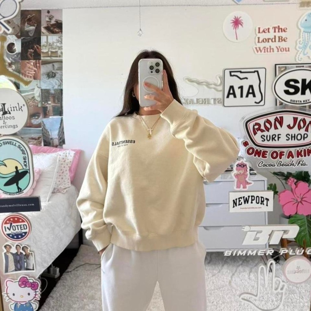 cream and black essentials‎ Fear of God Crewneck sweatshirt